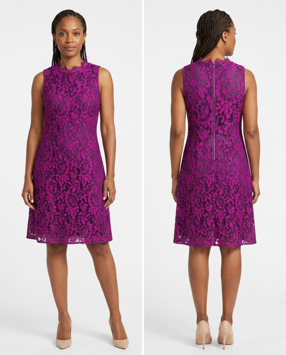 Eliza J Purple Floral Lace Sleeveless Sheath Dress Women Size 12P